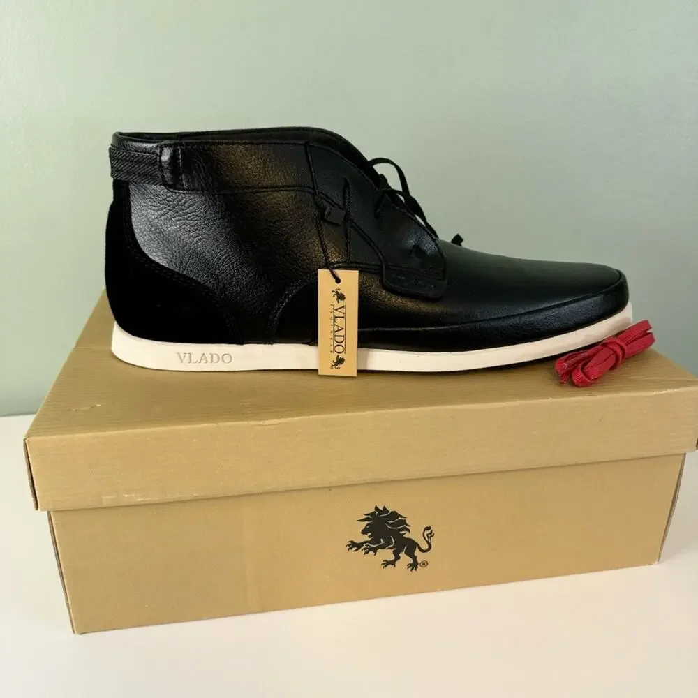 Vlado Men's Black Chukka Genuine Leather Lace Up Ankle Boots Size 12‎ NIB